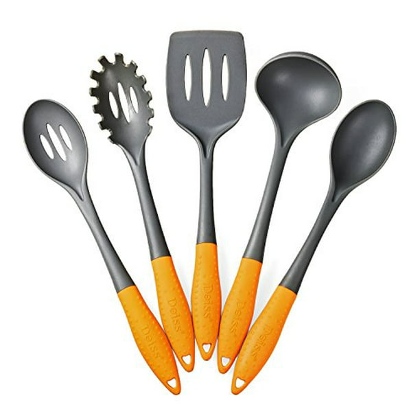 Black Spatula and Salad Scoop for Steaks//Pasta Sauce//Soups Skimmer Slotted Turner Global-store Silicone Cooking Utensils Set 7 Pcs Kitchen Utensils Set include Soup Ladle Rice Scoop Pasta Serve